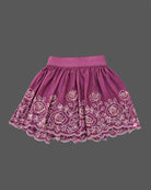 Mauve purple floral embroidered top and skirt set for girls with scalloped hem