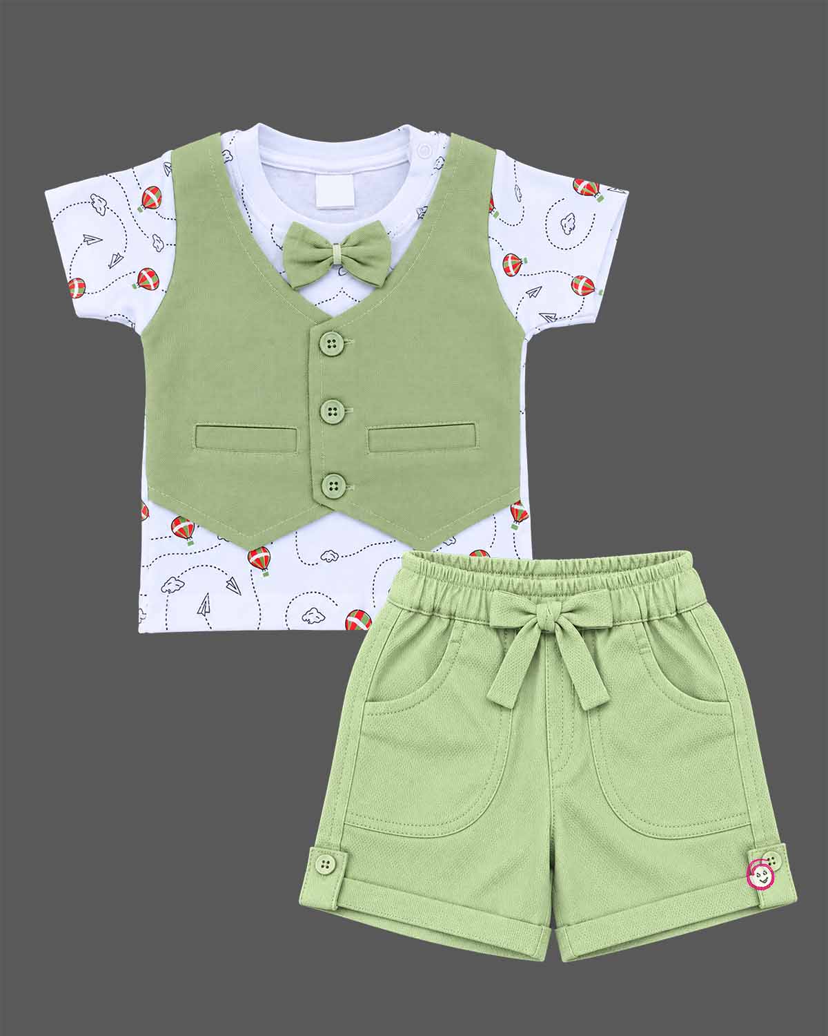 Toddler printed t-shirt with attached vest and shorts for boys party wear