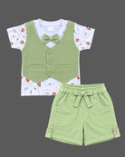 Toddler printed t-shirt with attached vest and shorts for boys party wear