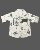 Boys printed full sleeve roll up shirt with pocket detail matching trousers outfit
