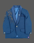 Boys embellished tuxedo suit set with botanical lapel embroidery, matching tie, and pant.