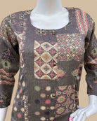 Maternity block printed cotton feeding tunic set paired with matching straight pants