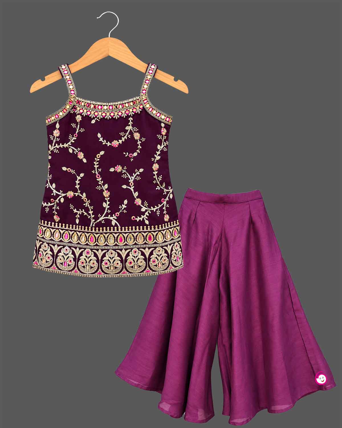 Girls ethnic embroidered sharara set with sleeveless kurti and dupatta for festive occasions