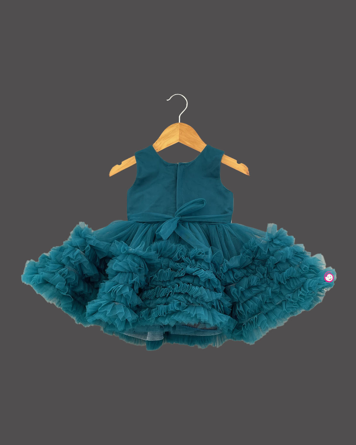 Girls bow applique party frock - Dark Green