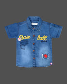 Boys printed shirt with tee & shorts - Royal Blue