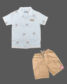 Infant boys embroidered short sleeve shirt and cargo shorts set for summer outings