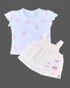 White pink owl print t-shirt and off-white owl embroidered Candy House girls knitted cotton pinafore dress for everyday casual wear and playtime