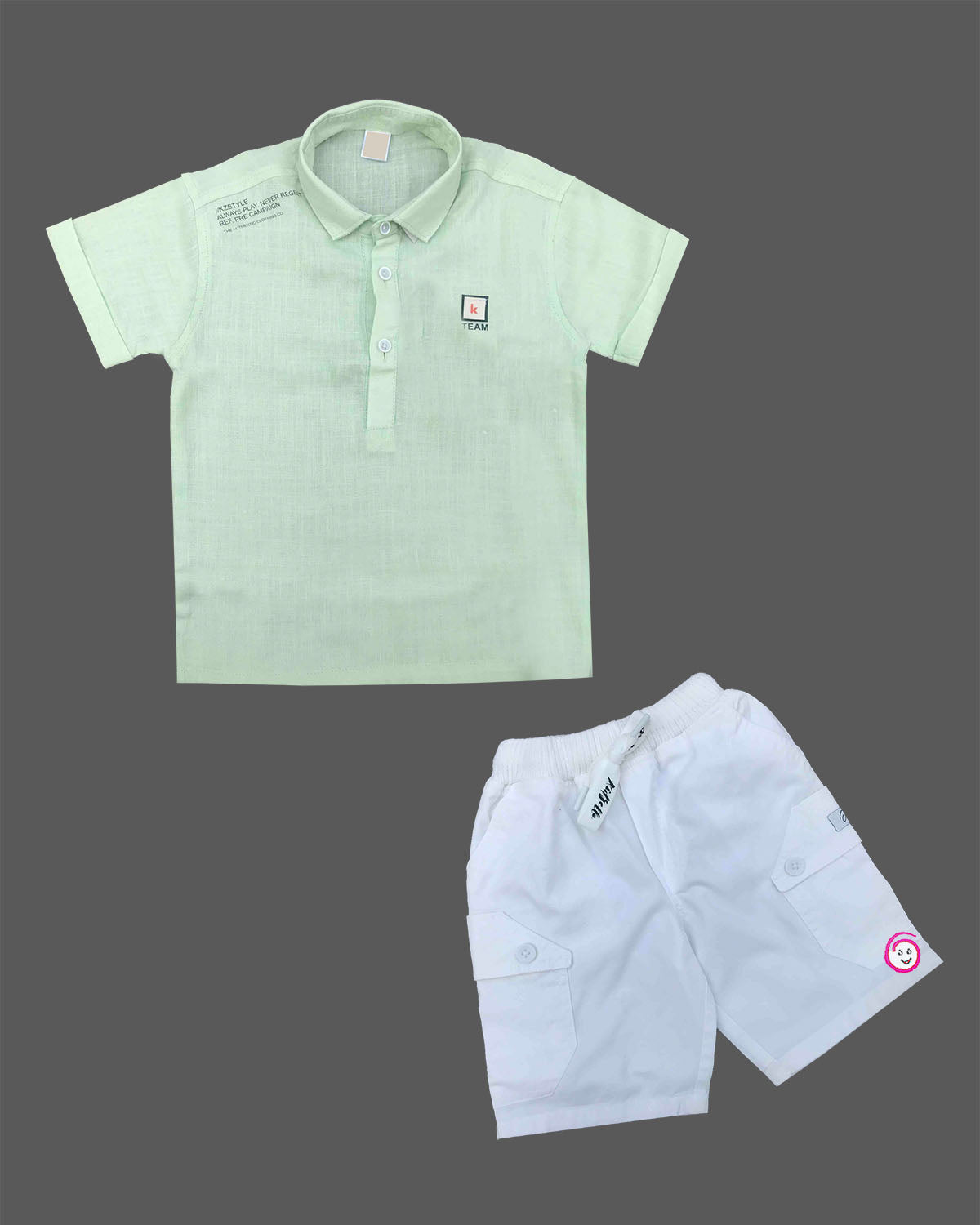 Boys Casual Collared Shirt and Cargo Shorts Two Piece Outfit