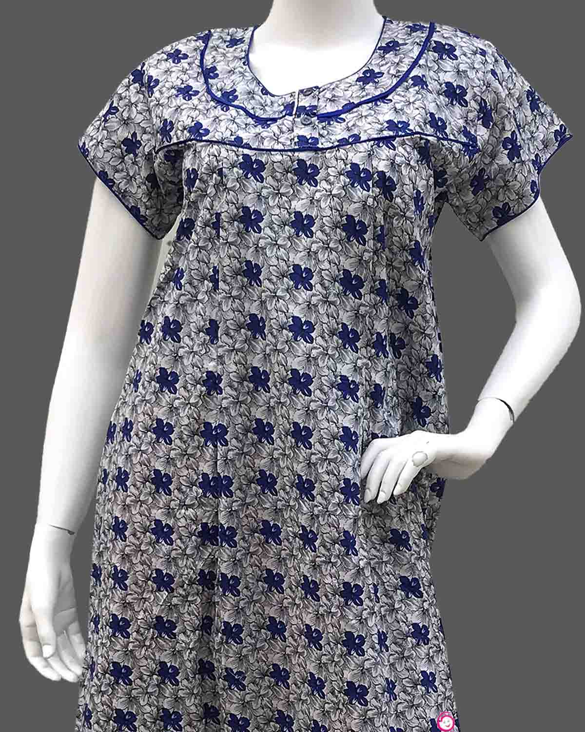 Maternity overall floral printed half sleeve nighty with side zip - Blue