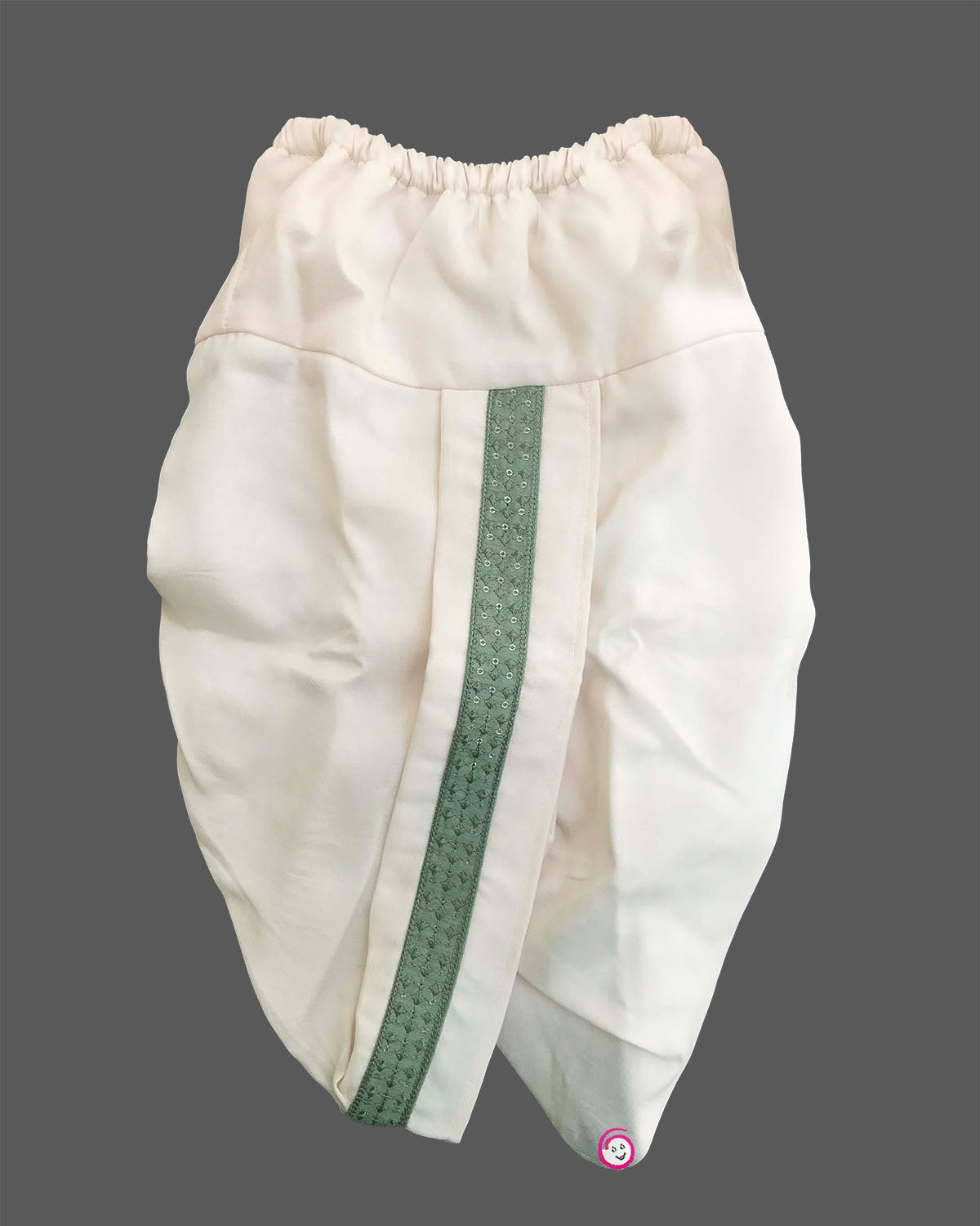 Boys sage green silk ethnic full sleeve kurta with sequins embroidery and mandarin collar paired with off-white elastic waist dhoti pant