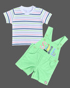 Baby boy striped t-shirt and green dungaree shorts set baby clothes