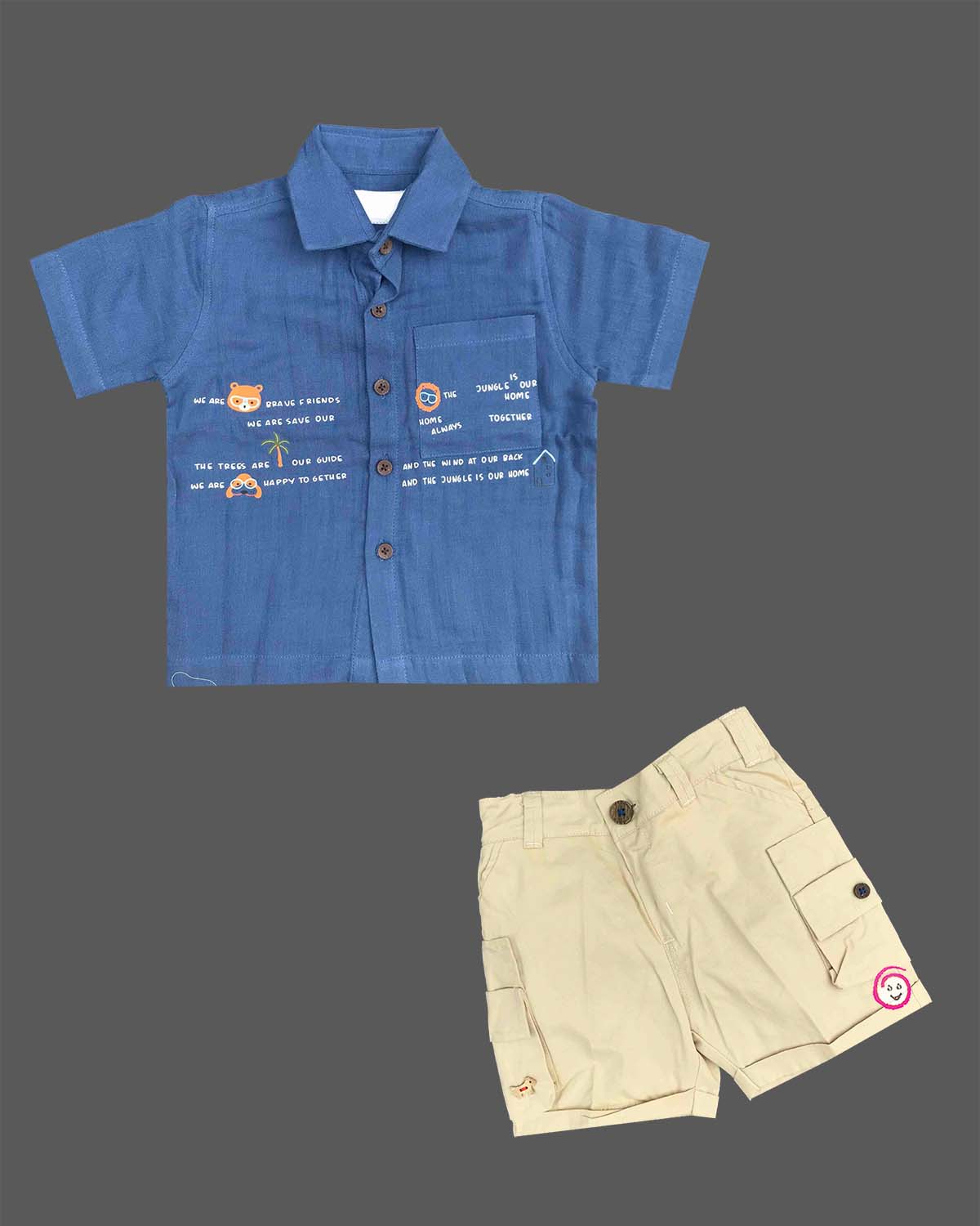 Little gentleman printed short sleeveless shirt and cargo shorts casual wear set for boys