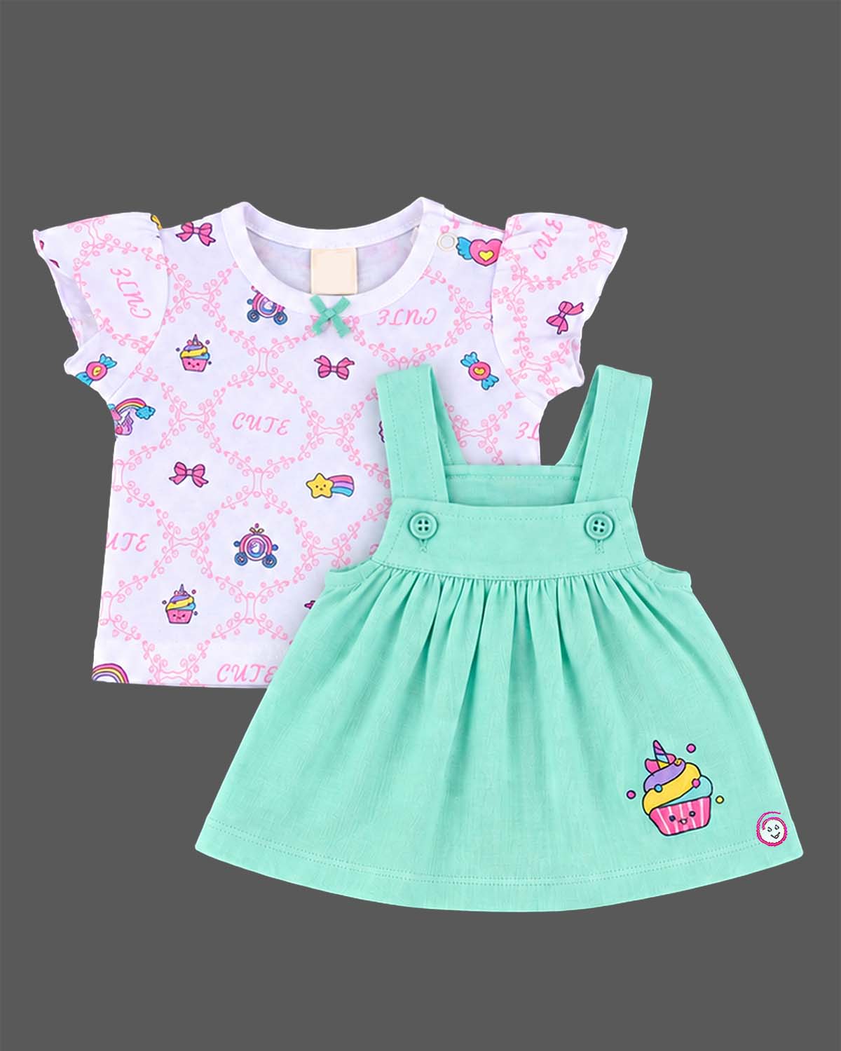 Baby girl printed cotton pinafore dress set with inner top for party wear