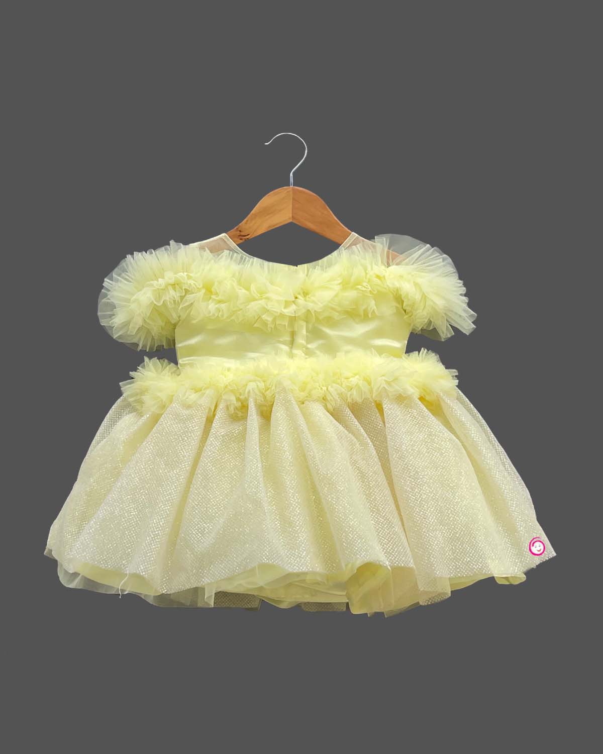 Girls Partywear ruffled frock - Light Yellow