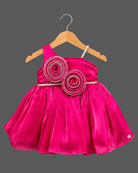 Embellished rosette baby party wear dress set with soft booties and bow headband