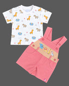 Baby boy short dungaree romper and t-shirt clothes for infants set with animal print