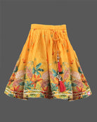 Girls embroidered crop top with oval coat & skirt - Yellow