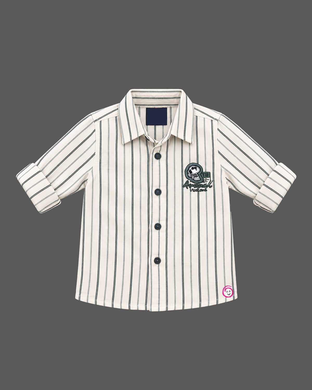 indo western dress for boys featuring striped shirt and trousers