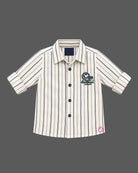 indo western dress for boys featuring striped shirt and trousers