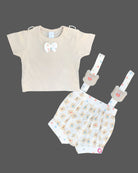 Boys t-shirt with star printed suspender set - Beige