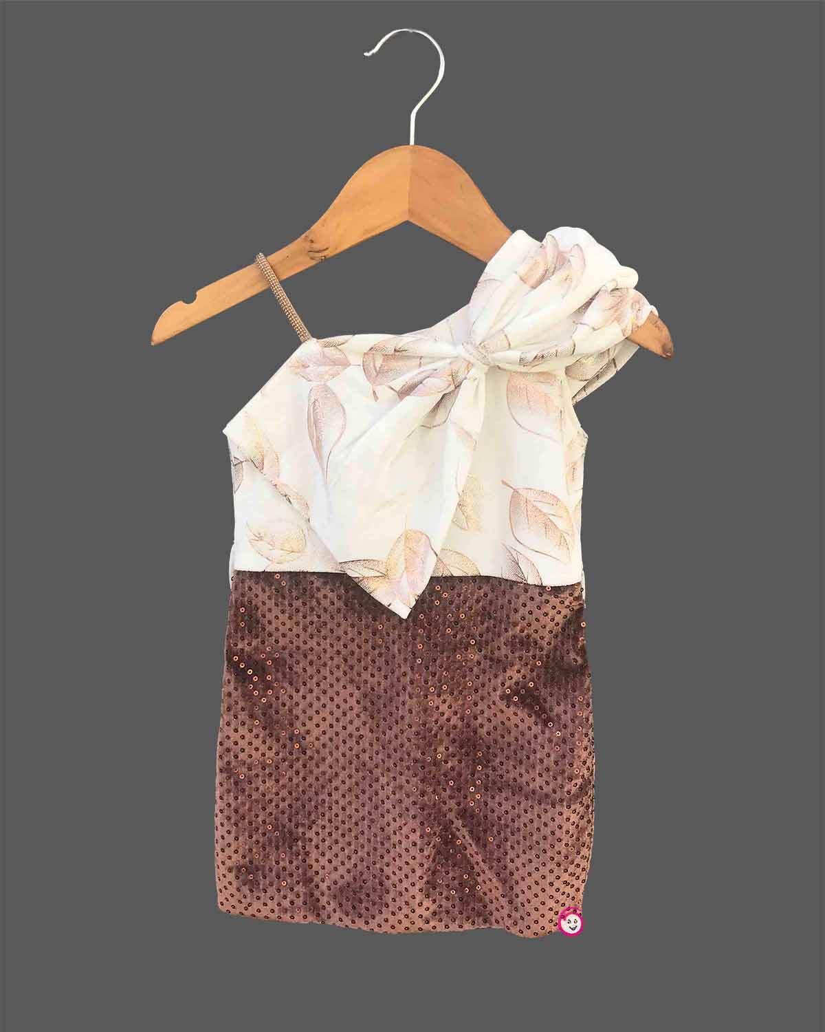 Baby girl sequined western midi dress with one shoulder design and bow detail