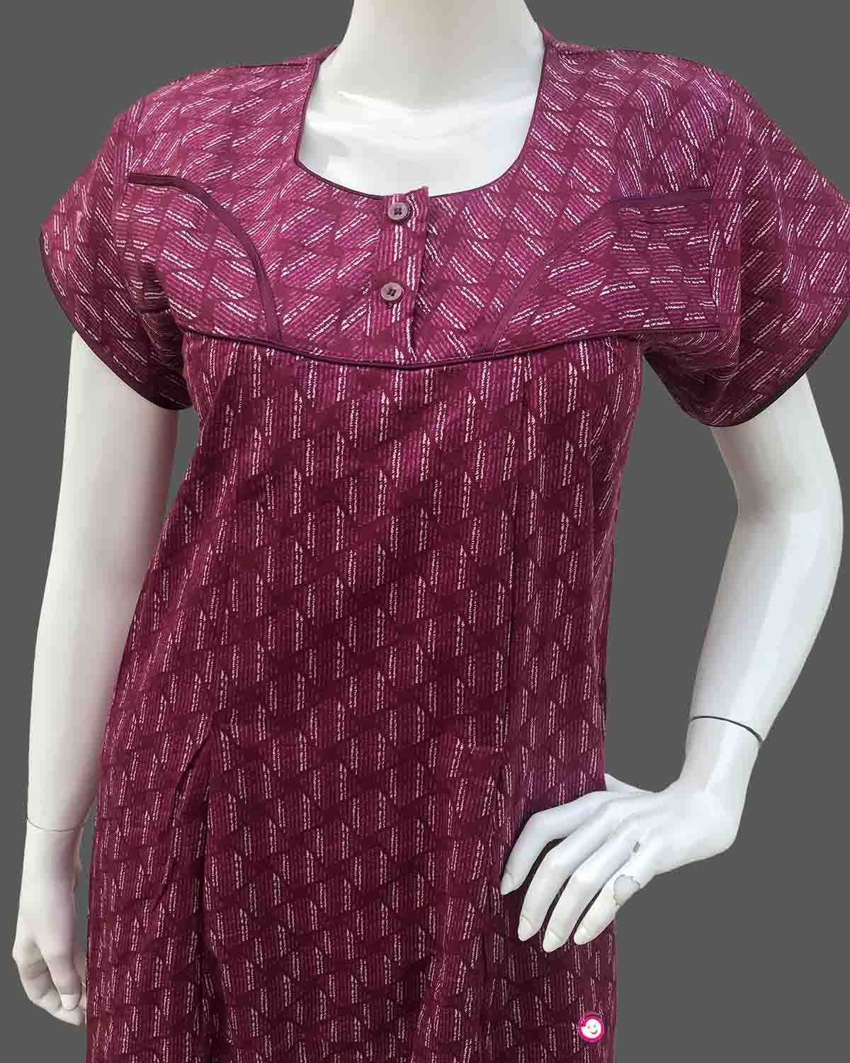 Maternity overall floral printed half sleeve nighty with zip - Indigo