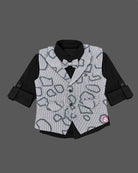 charming champ printed waistcoat suit with shirt bow tie and pant for boys party wear