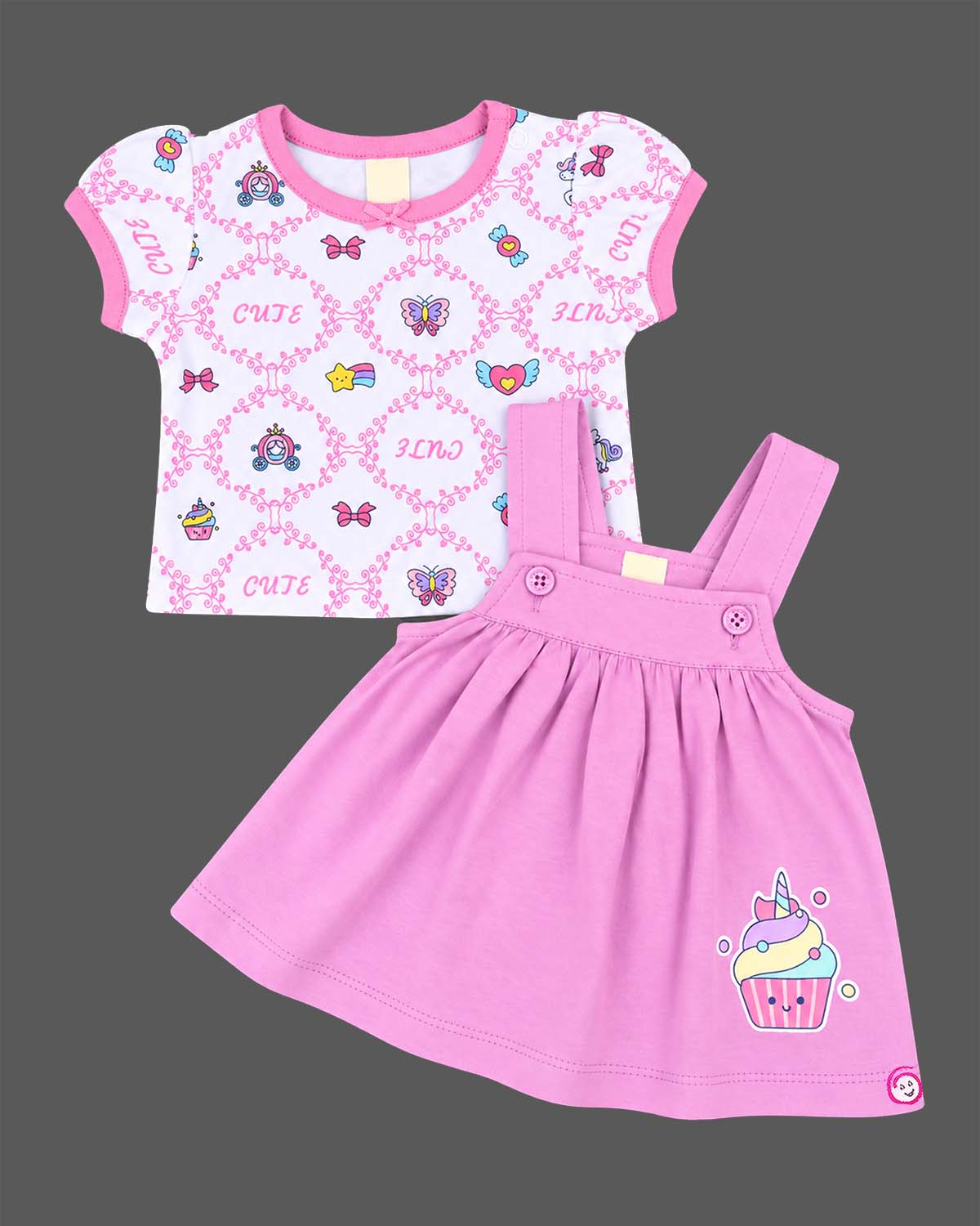 baby girl pinafore dress set with printed t-shirt for infant clothing