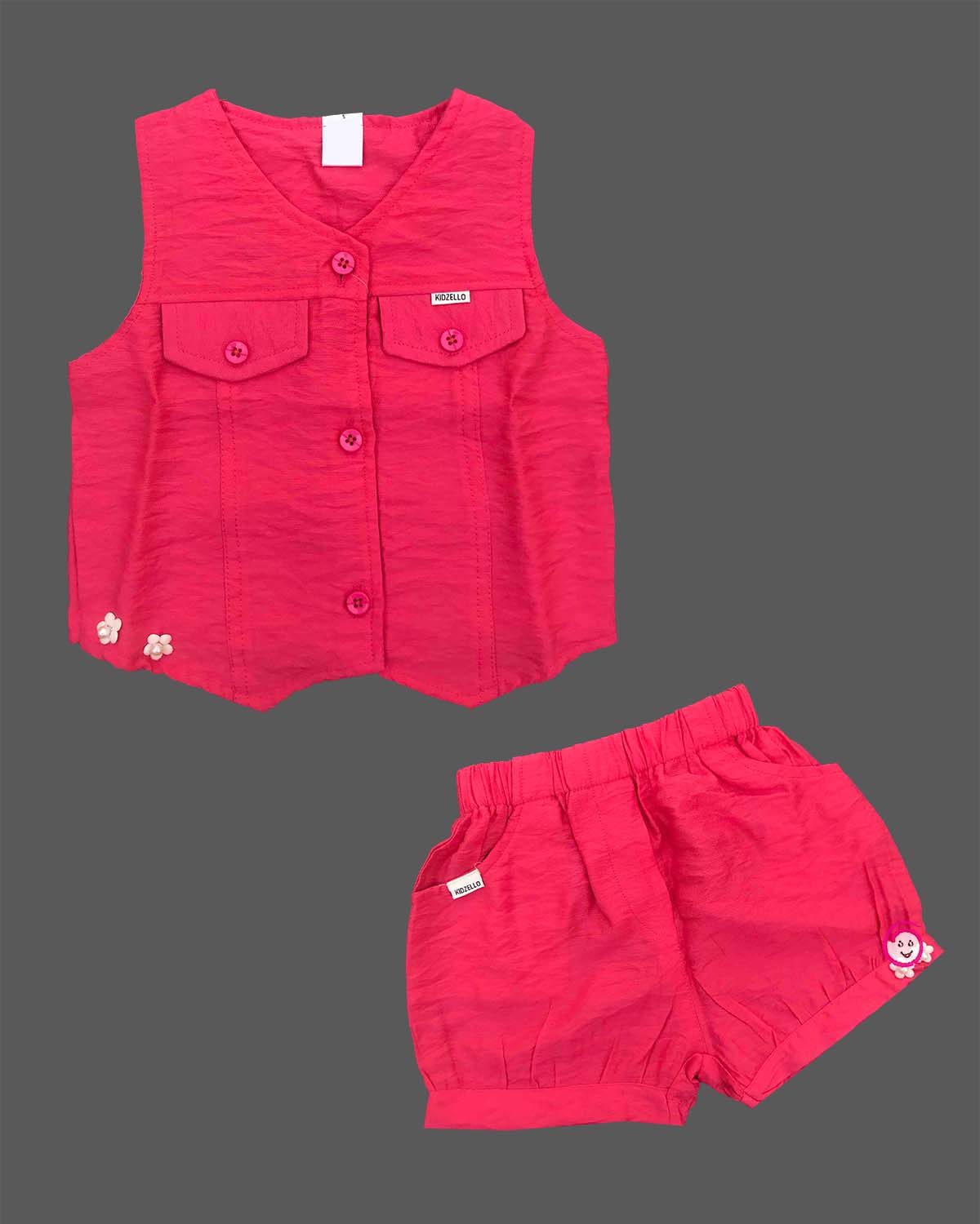Bright pink toddler cotton vest and shorts set for birthday party