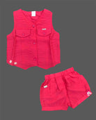 Bright pink toddler cotton vest and shorts set for birthday party