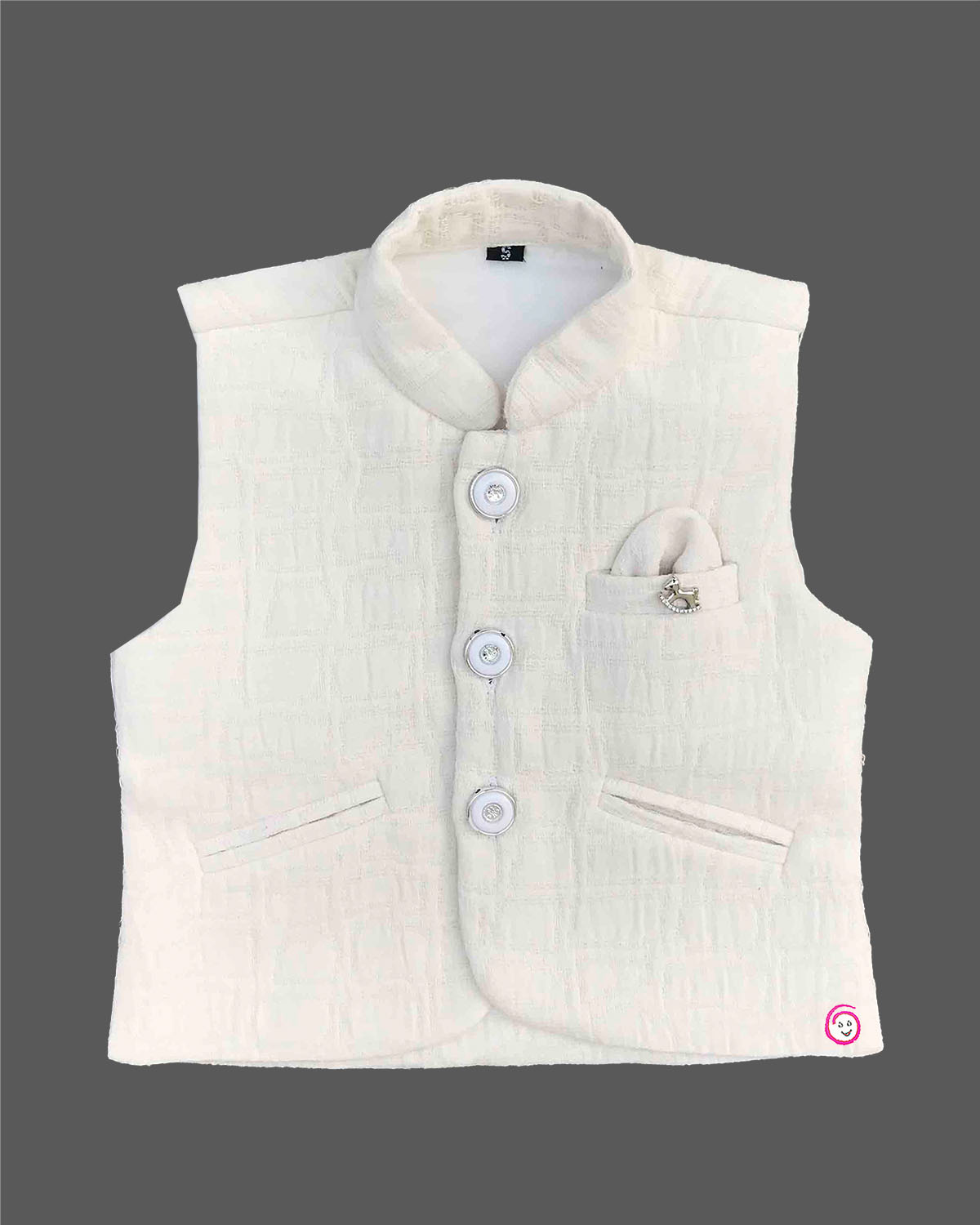 Dapper charmer textured pattern waistcoat suit set with shirt and pant for boys