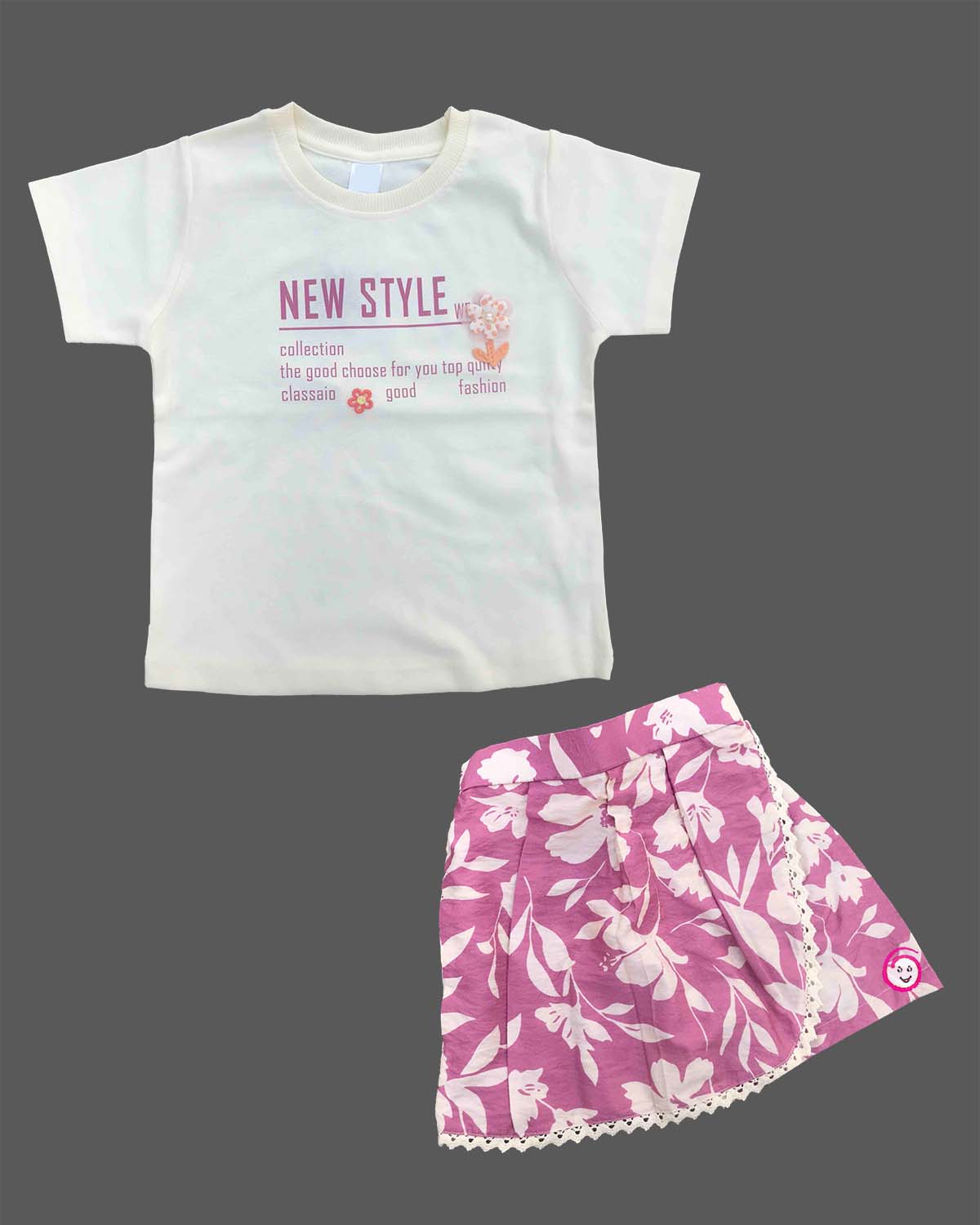 Little girl graphic t-shirt and printed floral skort shorts set