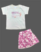Little girl graphic t-shirt and printed floral skort shorts set