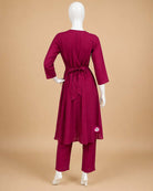 Maternity solid pintuck cotton kurta suit set with printed dupatta and straight pants