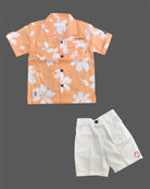 Toddler boy floral print Cuban collar short sleeve shirt with matching elasticated waistband shorts