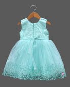 Girls sequined net fit-and-flare frock with floral embellishments and bow applique for birthday parties