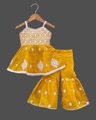 Girls Floral Printed Sharara & With Dupatta - Mustard