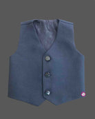 Boys navy blue formal tuxedo blazer with sequin embellishments, satin , bow tie, brooch pin, paired with elastic waist formal pant