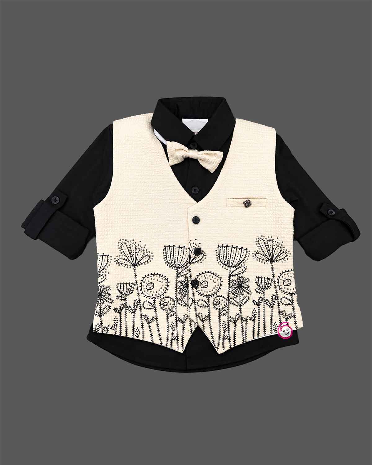 boys waistcoat suit set with embroidered vest shirt pant and bow tie for boys party wear