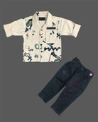 little gentleman abstract print shirt and pants set for boys party wear