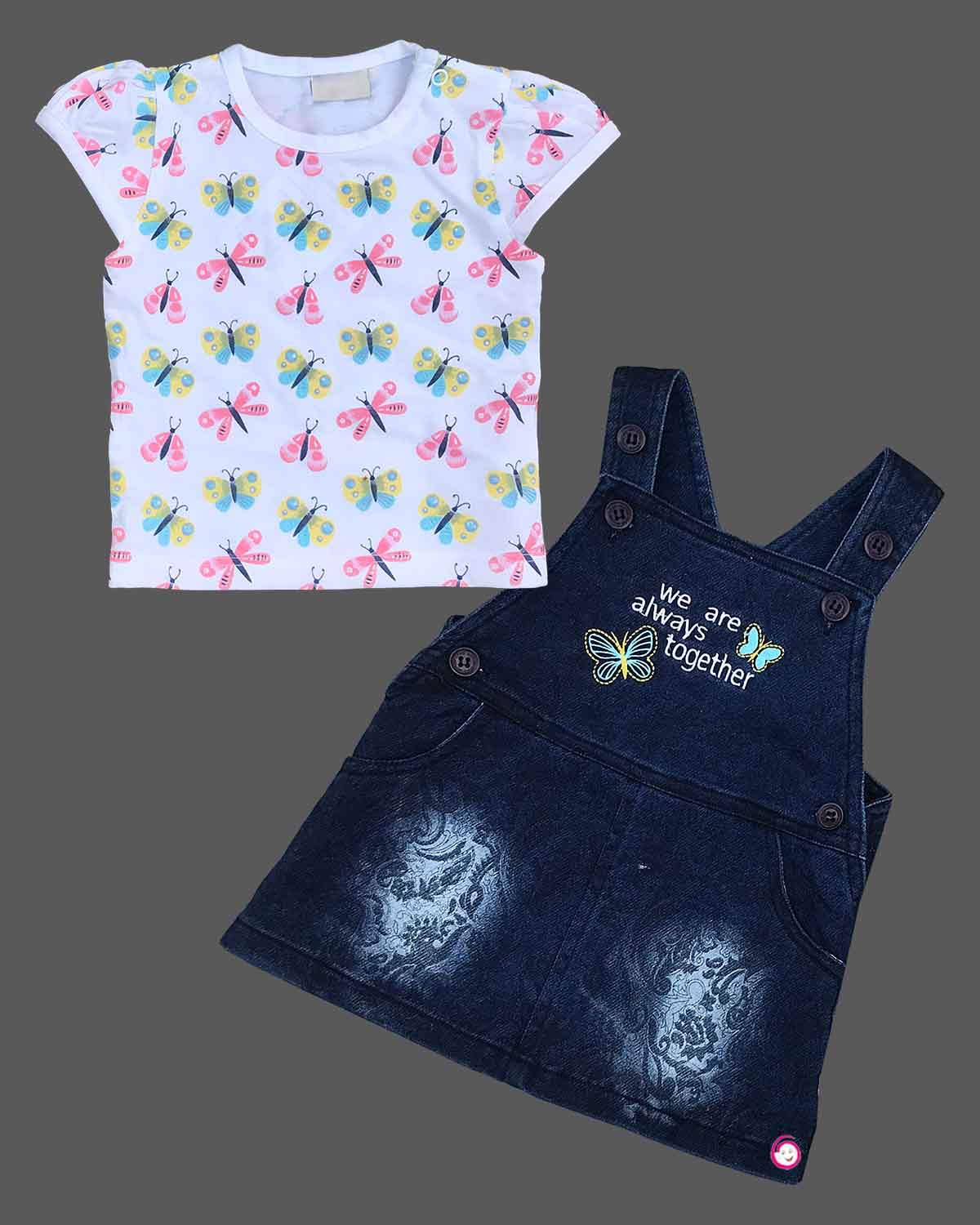 Girls butterfly printed pinafore - Navy Blue