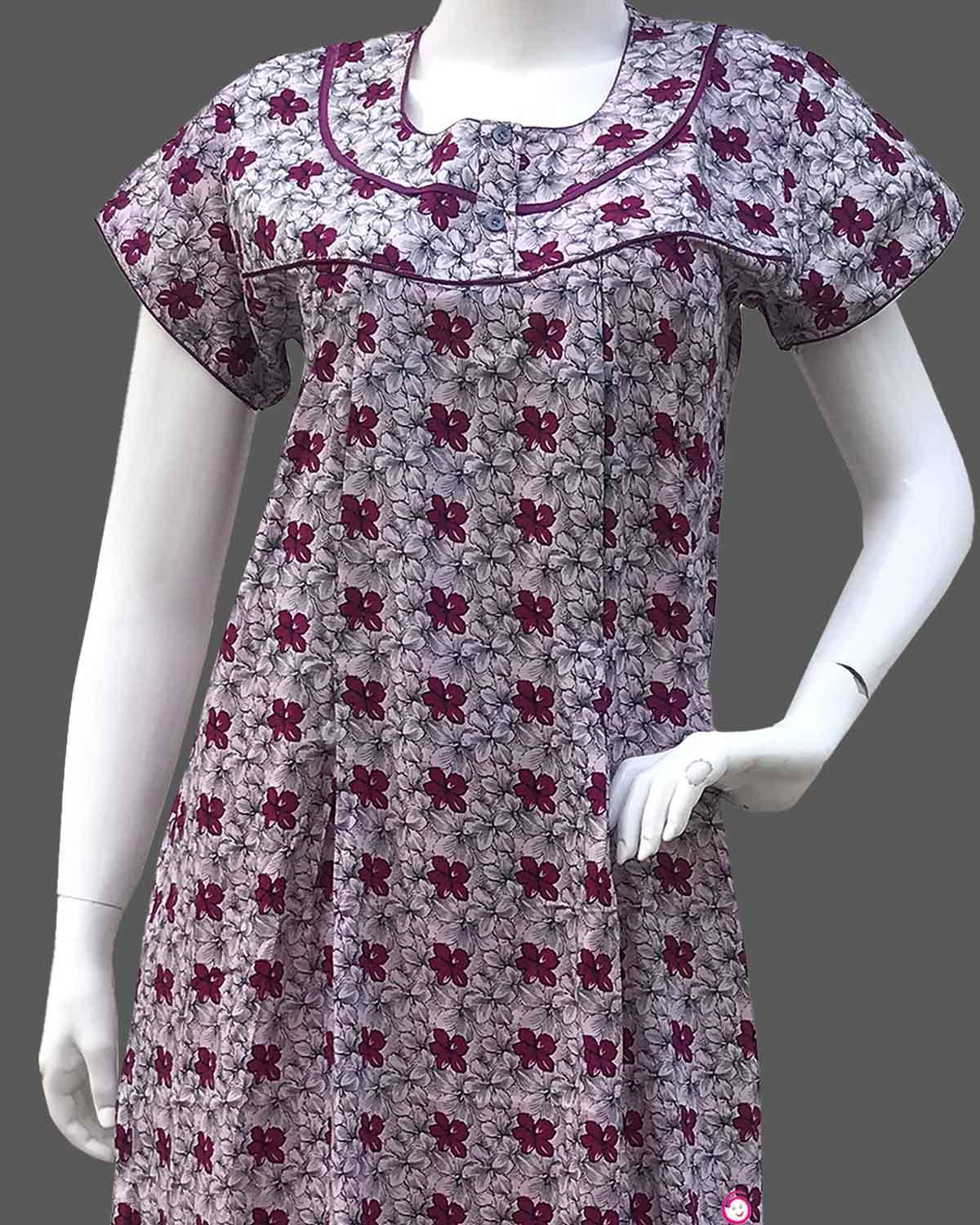 Maternity overall floral printed half sleeve nighty with side zip - Indigo