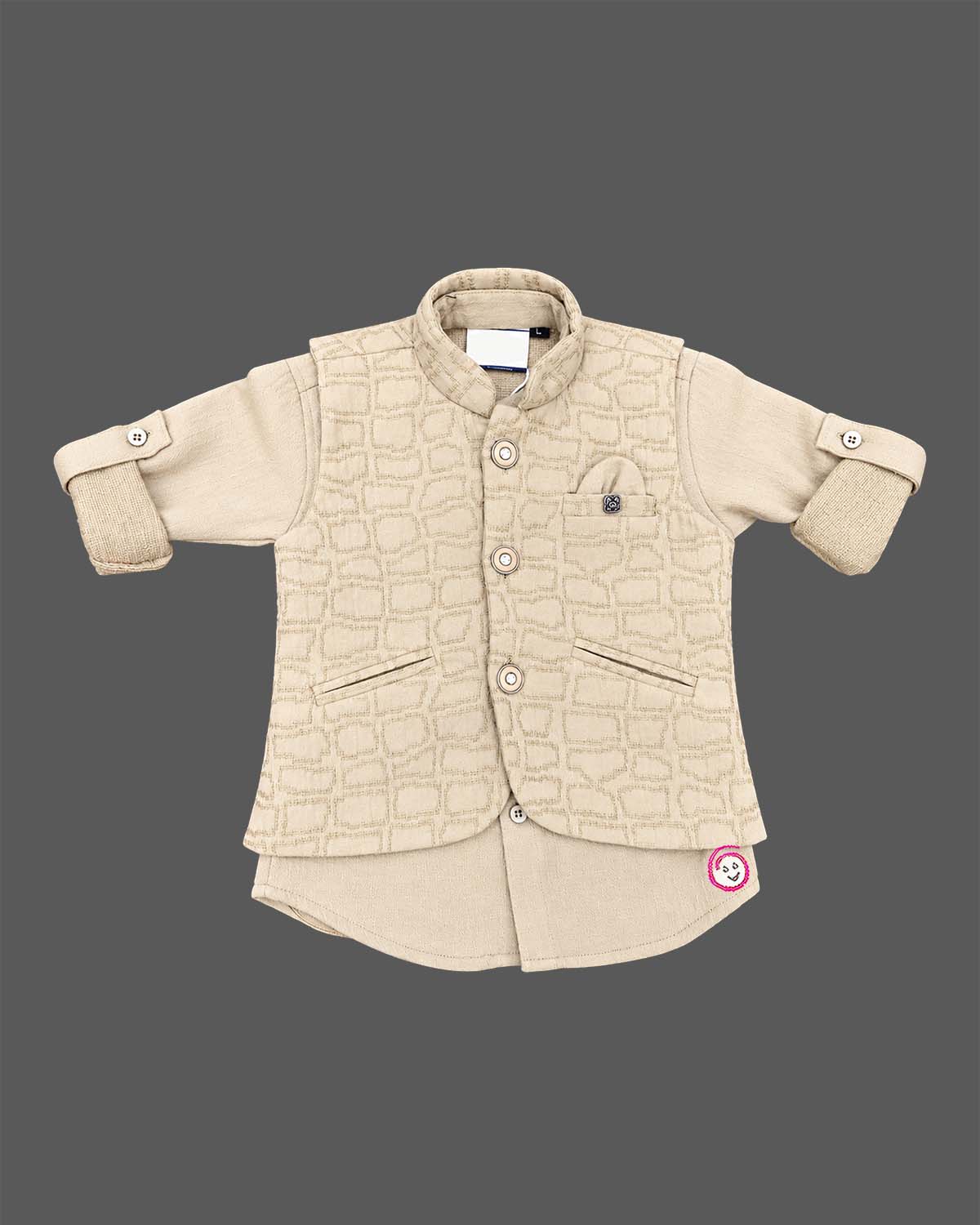 little gentleman textured waistcoat set with full sleeve shirt and trousers for boys suit