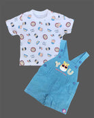 Cute graphic printed t-shirt and overall dungaree shorts set for young boys casual play