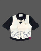 Infant wildlife graphic printed waistcoat suit set with shirt pant and bow tie for boys