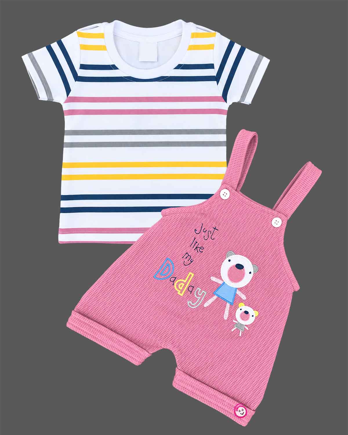 Infant cotton dungaree set and striped t-shirt for baby boy casual clothes and playwear