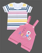 Infant cotton dungaree set and striped t-shirt for baby boy casual clothes and playwear