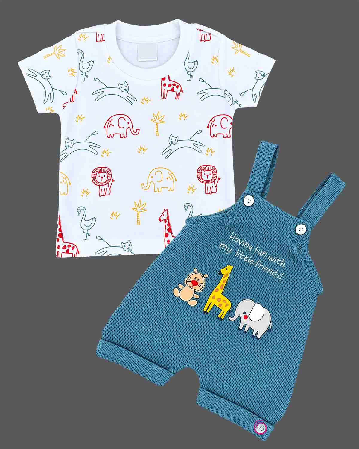 Baby boys animal print t-shirt and blue dungaree set