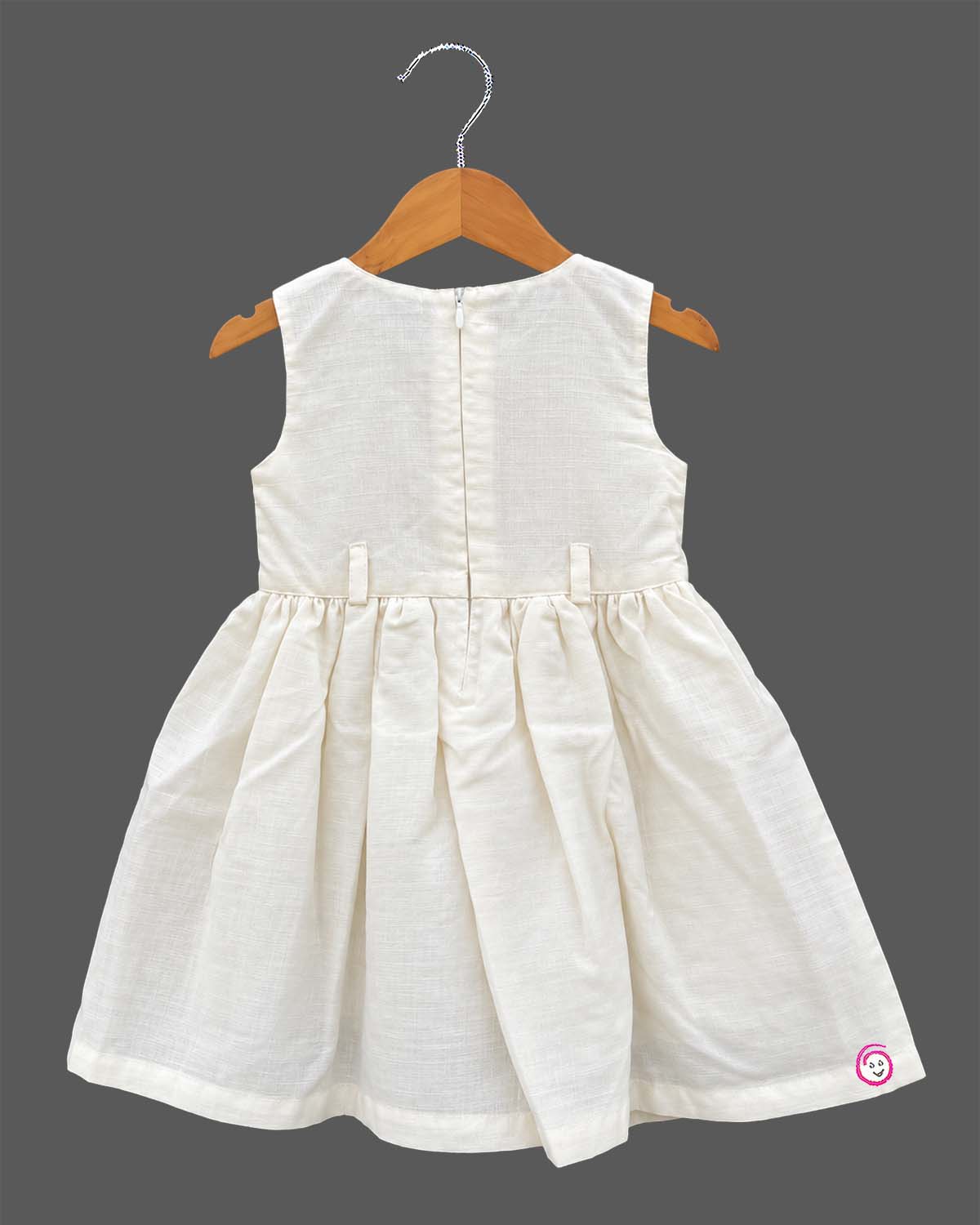 Little princess cream and rust orange floral embroidered cotton frock with short puff sleeve jacket for girls