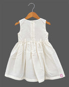 Little princess cream and rust orange floral embroidered cotton frock with short puff sleeve jacket for girls